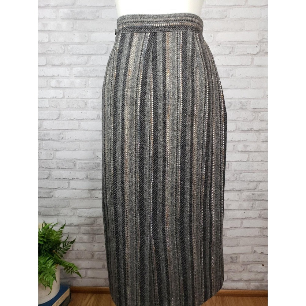 Vintage 80s‎ Rafaella pencil skirt striped gray wool 26" waist career neutral